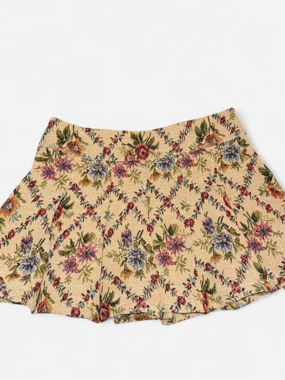 Cider Floral Cream Mini Skirt with Multicolor Bouquet Print